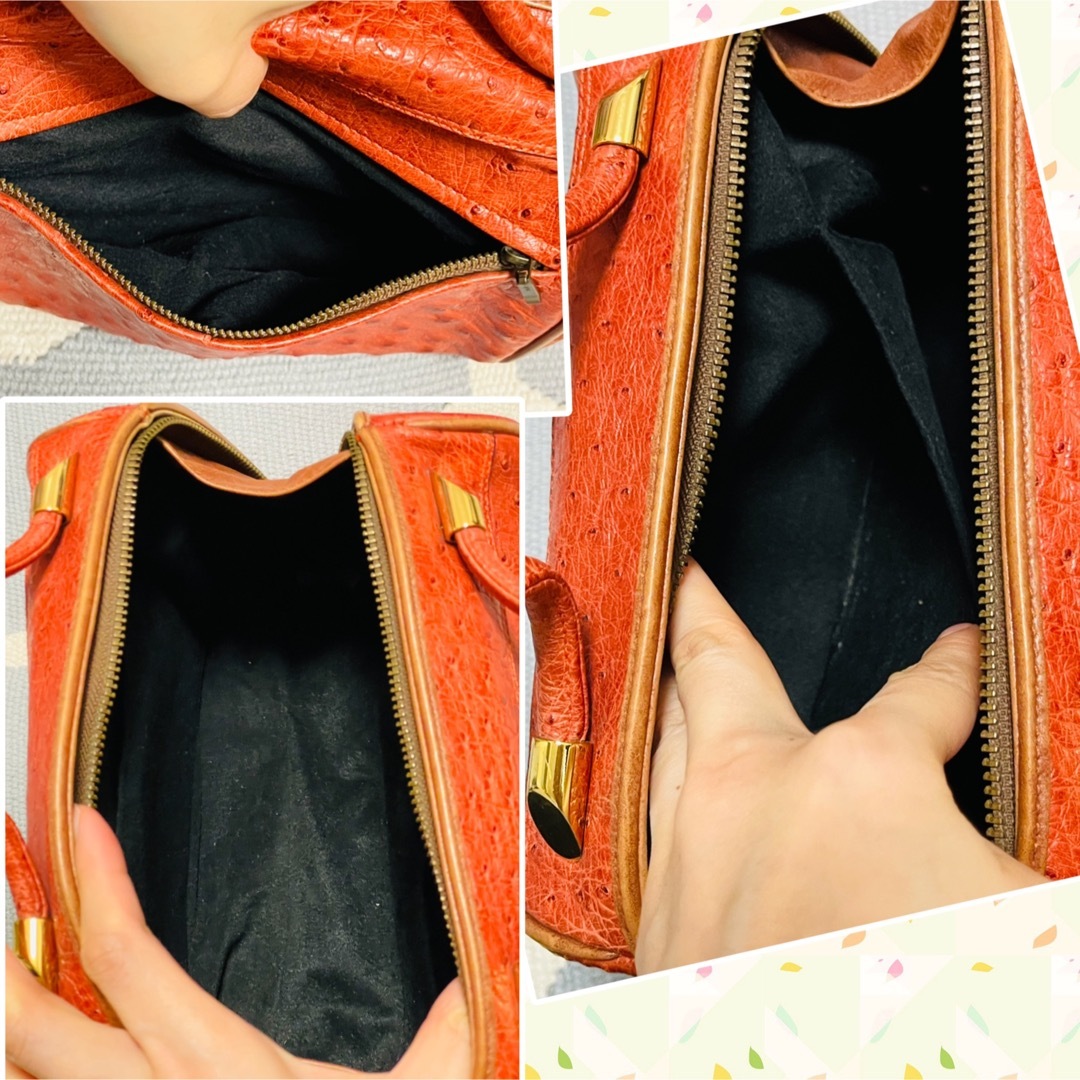 OSTRICH(オーストリッチ)の美品　オーストリッチ　オレンジ　ハンドバッグ　 レディースのバッグ(ハンドバッグ)の商品写真