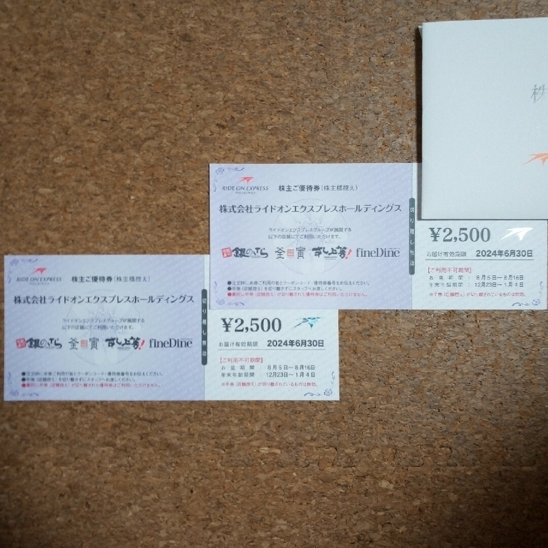ライドオンエクスプレス(銀のさら)株主優待券 通販 ライドオンエクスプレスHD 株主優待2,500円分×1枚 2024年6月末迄有効