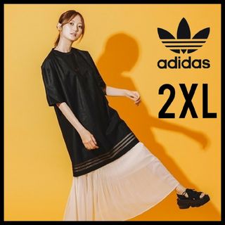 アディダス(adidas)の【ルーズフィット】adidas★Tシャツワンピース★チュニック★ドレス★黒2XL(ミニワンピース)