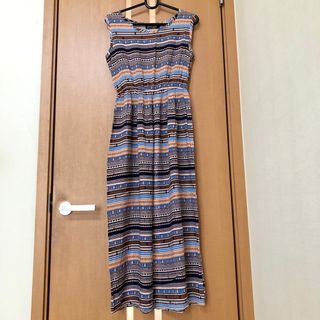 AMOUR*エスニック柄ロングワンピ👗軽く涼やか*アムール*丈120㌢弱(ロングワンピース/マキシワンピース)