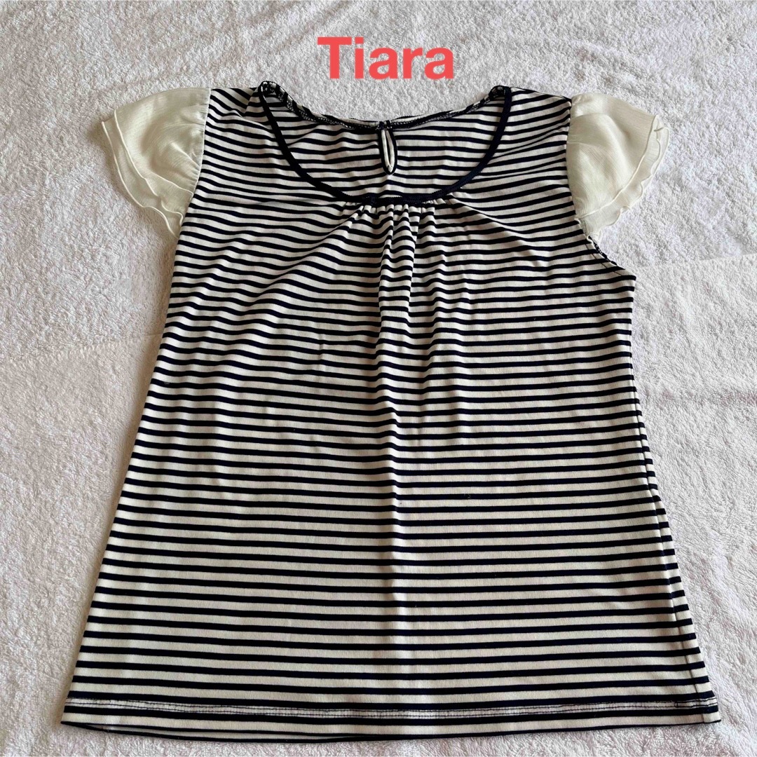 tiara(ティアラ)のTiara ティアラ 半袖トップス ボーダー バックリボン フリル袖 レディースのトップス(カットソー(半袖/袖なし))の商品写真