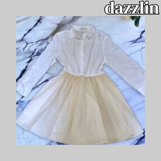 ダズリン(dazzlin)のフォロー割♡dazzlin*シャツ*チュール*ドッキングワンピース*ホワイト(ひざ丈ワンピース)