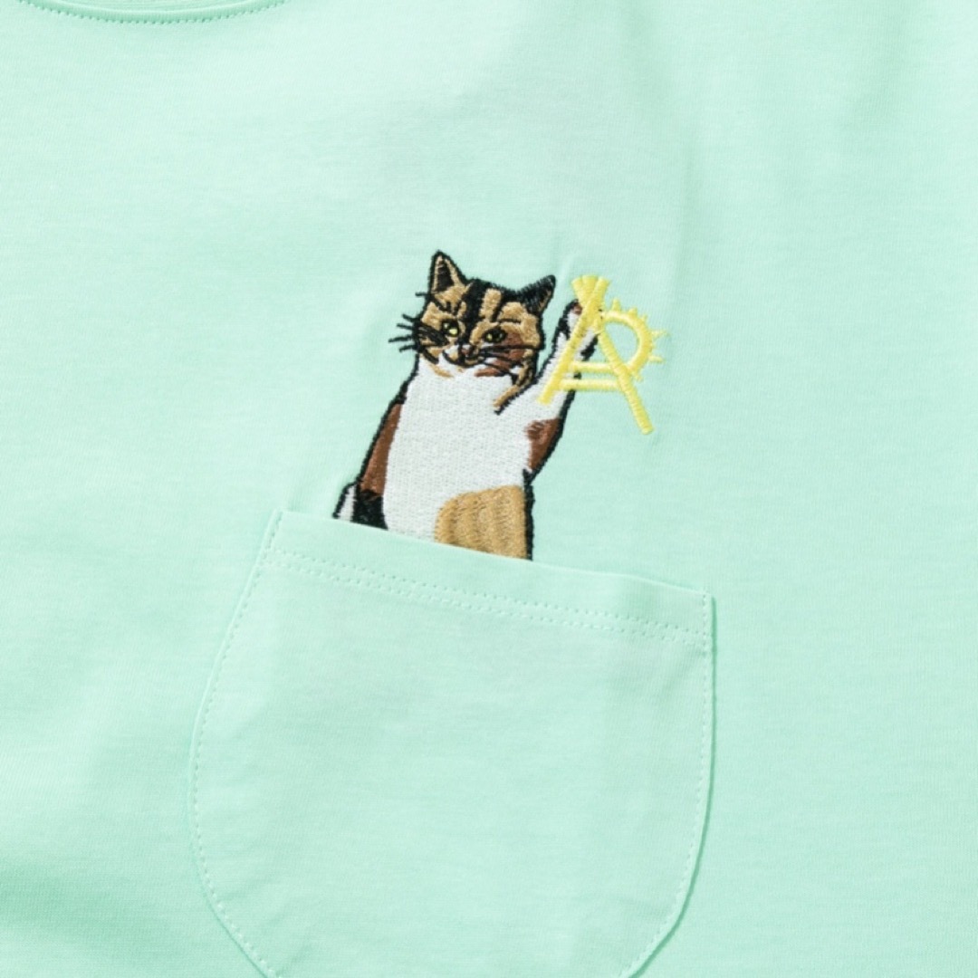 新品 ゴースローキャラバン ポケット ネコ ねこ 猫 刺繍 Tシャツ