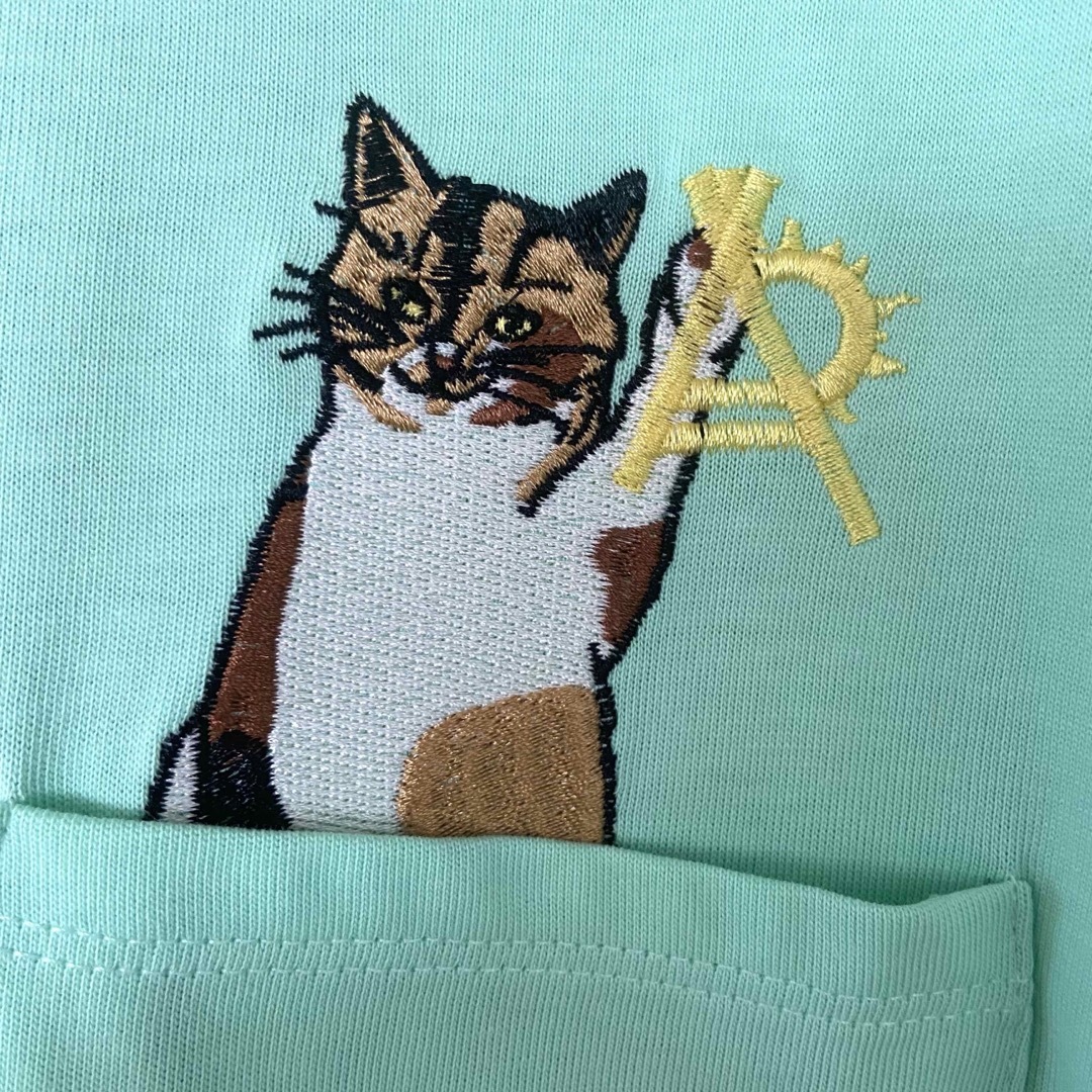 新品 ゴースローキャラバン ポケット ネコ ねこ 猫 刺繍 Tシャツ 4