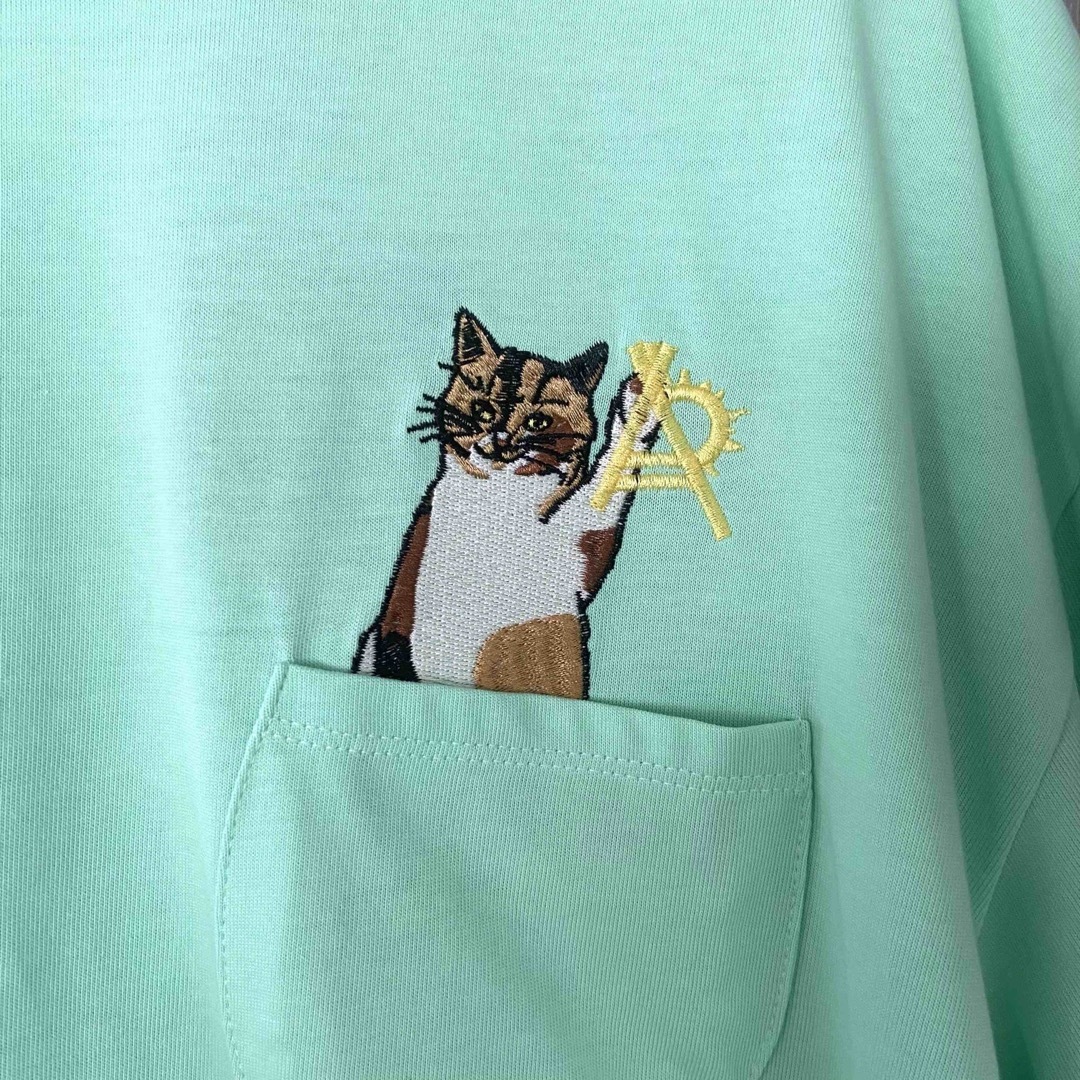 新品 ゴースローキャラバン ポケット ネコ ねこ 猫 刺繍 Tシャツ 3