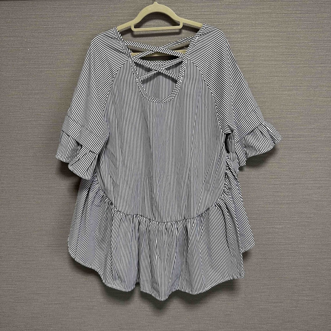半袖Tシャツ/ストライプ/フリル/韓国風 レディースのトップス(Tシャツ(半袖/袖なし))の商品写真
