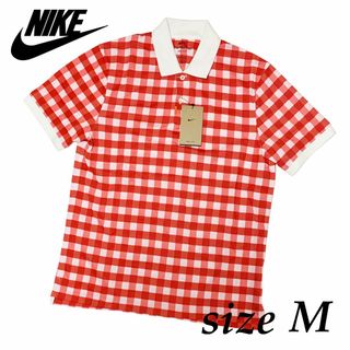 ナイキ(NIKE)の新品　Mサイズ　ナイキ ゴルフ　半袖 ポロ シャツ　ギンガム チェック　レッド(ウエア)