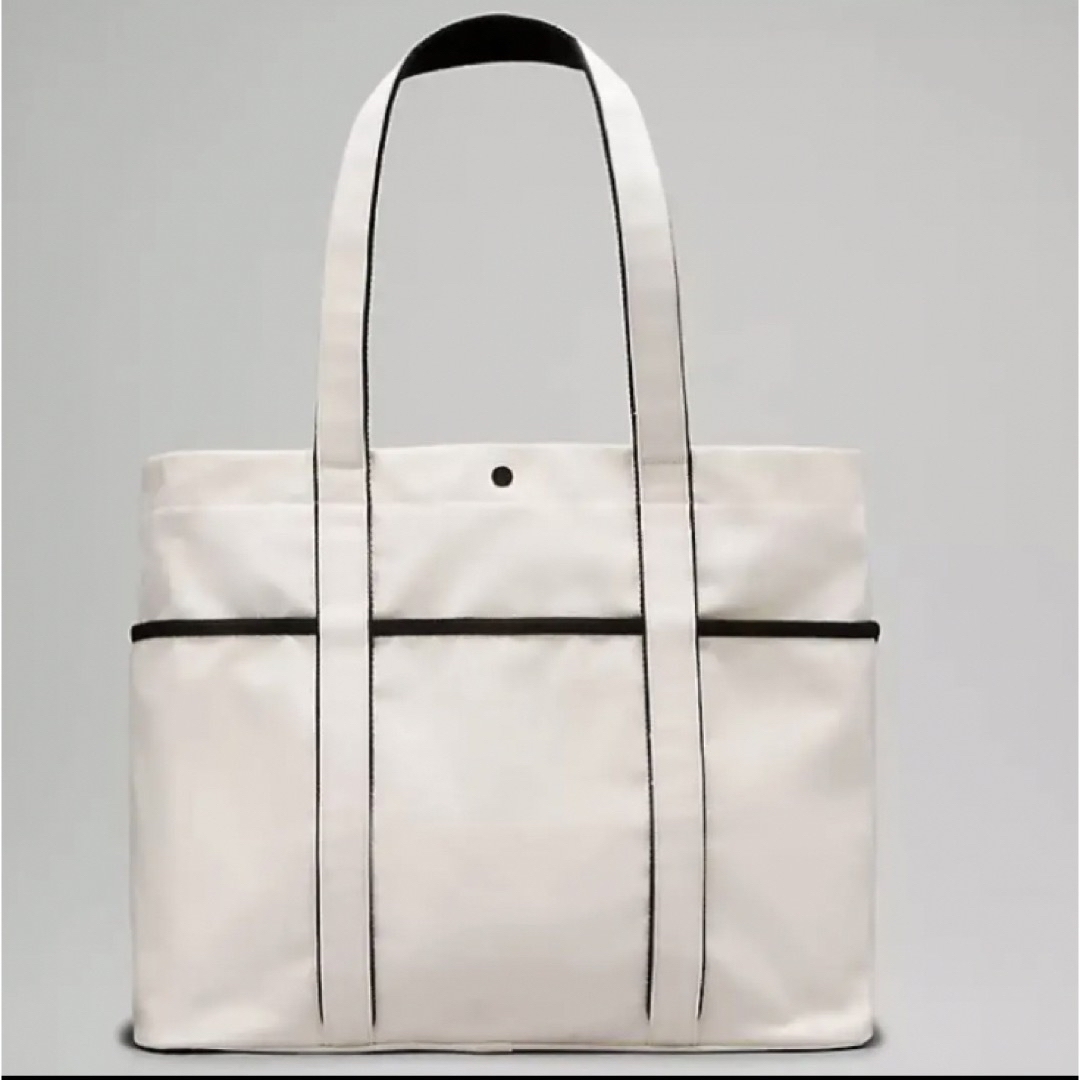 ルルレモン 黒マルチポケット キャンバス ロゴ トートバッグ 20L