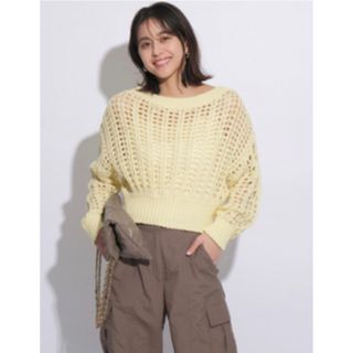 マイストラーダ(Mystrada)のMystrada🌼透かし編みプルオーバー・ライトイエローＭ美品(カットソー(長袖/七分))