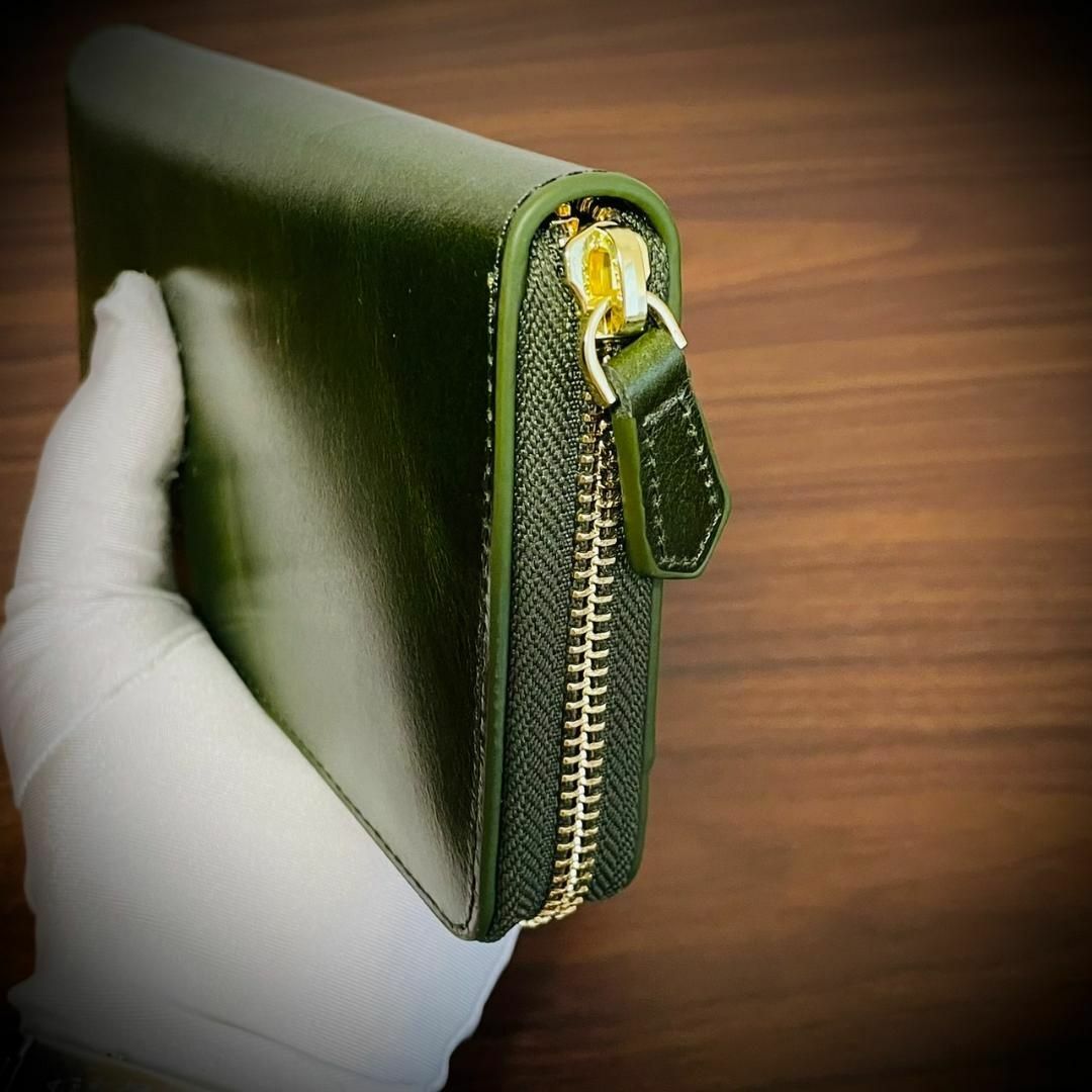 イタリアンレザー 大容量 長財布 メンズ レディス カード１５枚 グリーン 緑