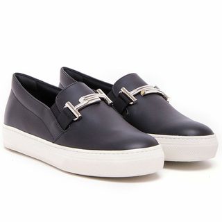 トッズ(TOD'S)のTod's ダブルTメタル　レザースリッポン　ブラック37.5(スリッポン/モカシン)