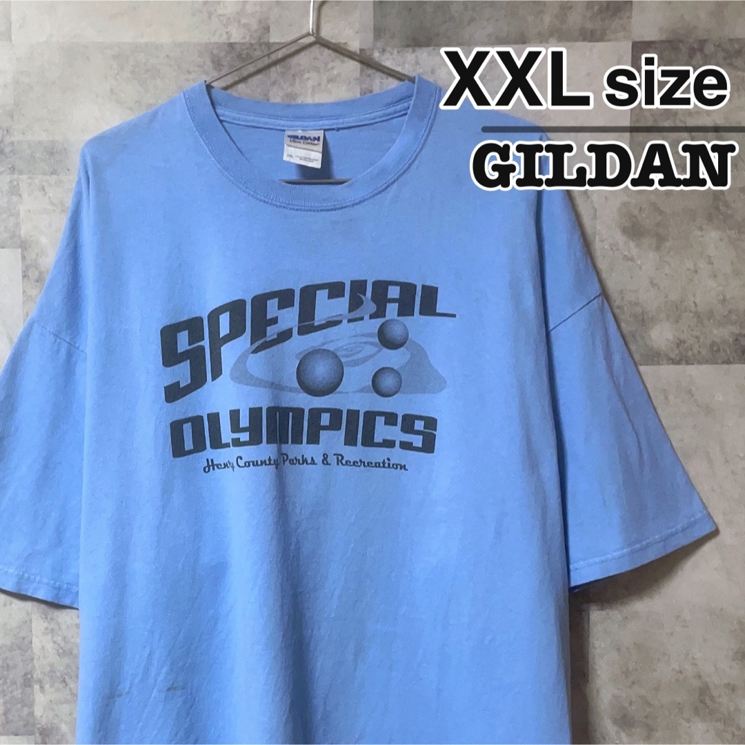GILDAN(ギルタン)のGILDAN　Tシャツ　XXLサイズ　ダスティーブルー　青　プリント　USA古着 メンズのトップス(Tシャツ/カットソー(半袖/袖なし))の商品写真