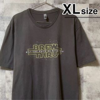 Tシャツ　XLサイズ　グレー　プリント　ロゴ　USA古着　STAR WARS風(Tシャツ/カットソー(半袖/袖なし))