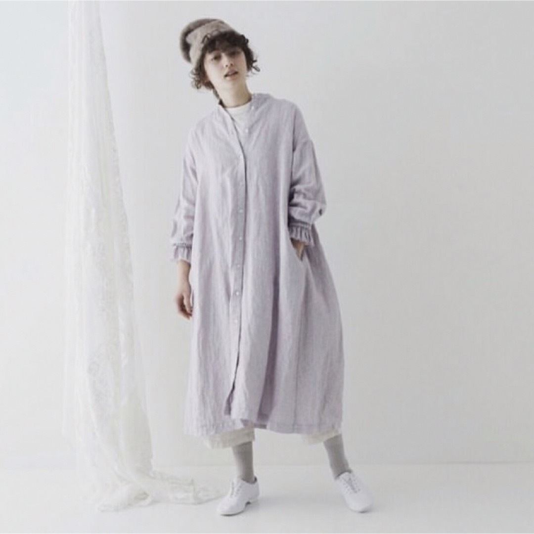 nest Robe バンドカラーラッフル袖ワンピース（LAVENDER）