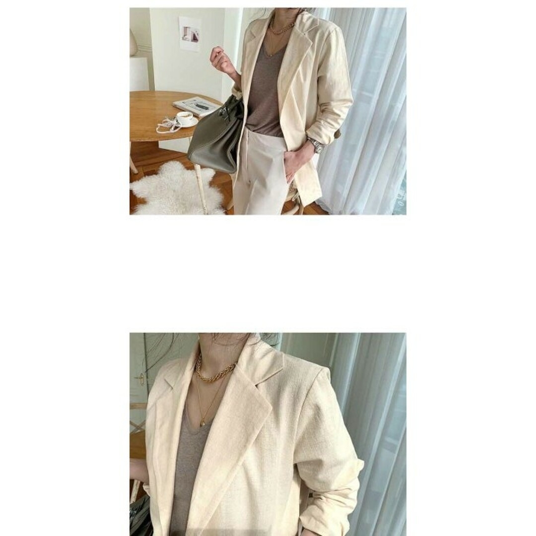 aimoha シンプル綿麻テーラードジャケット レディースのジャケット/アウター(テーラードジャケット)の商品写真