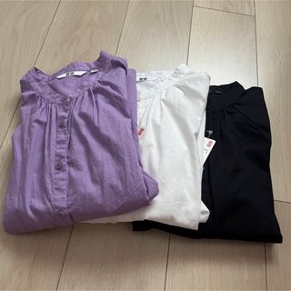 ユニクロ(UNIQLO)の[美品]コットンボリュームスリーブブラウス3着セット(シャツ/ブラウス(長袖/七分))