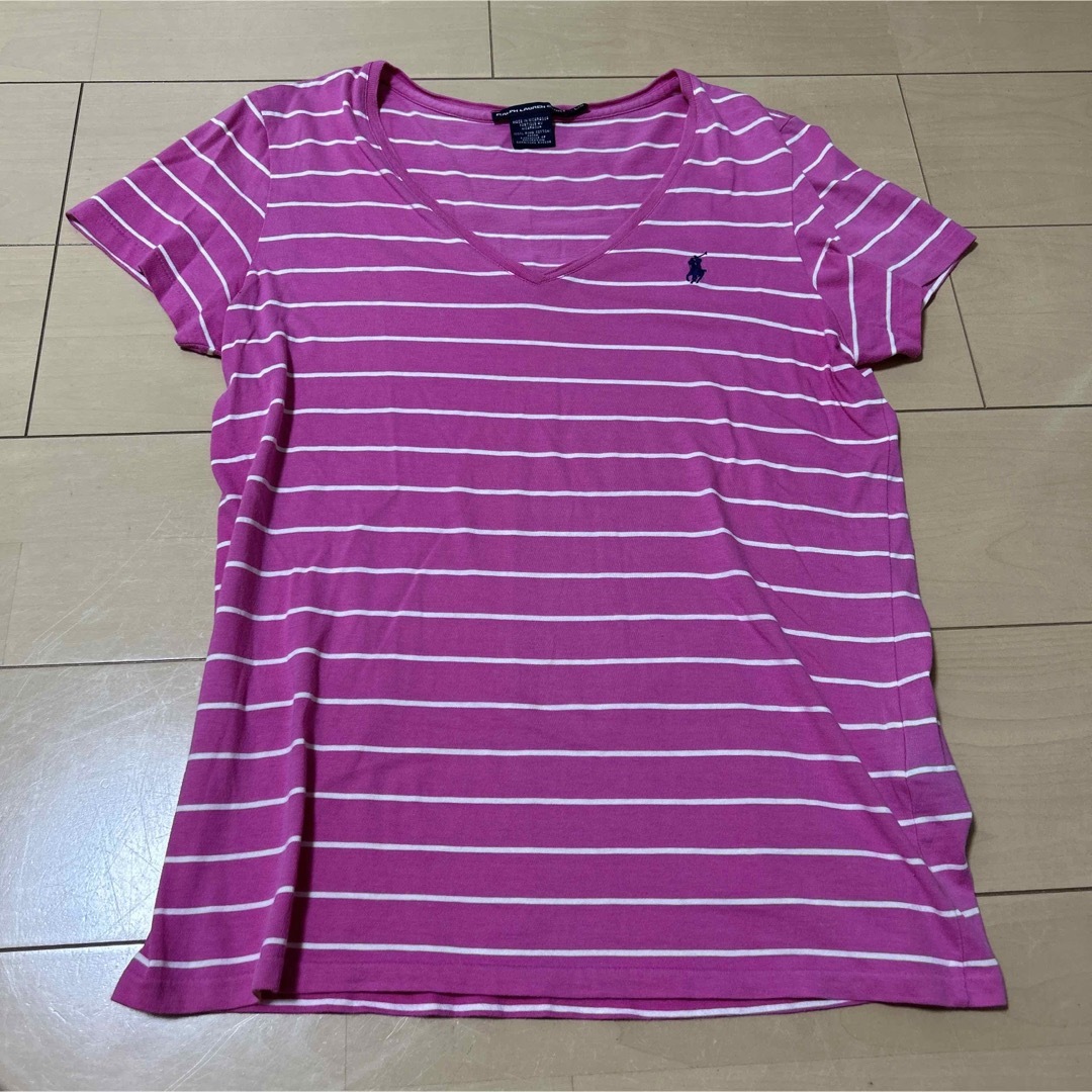 POLO RALPH LAUREN(ポロラルフローレン)のラルフローレンスポーツ　 VネックTシャツ　L レディースのトップス(Tシャツ(半袖/袖なし))の商品写真