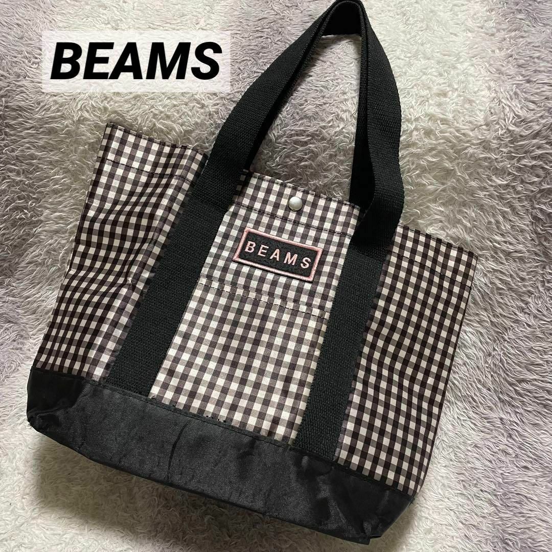 BEAMS(ビームス)のb83e BEAMS ミニトート ハンドバッグ チェック 刺繍ロゴ レディースのバッグ(ハンドバッグ)の商品写真