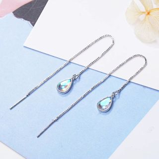 R344 チェーンピアス　ドロップ　ブルームーンストーン　揺れる　シルバー　雫(ピアス)