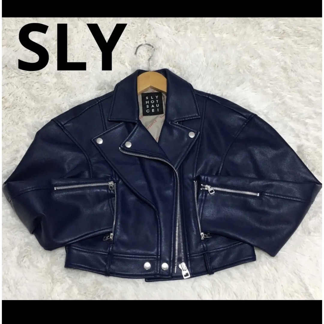 美品　SLY TWOCOLLARFAUX レザージャケット　ネイビー　Mサイズ | フリマアプリ ラクマ