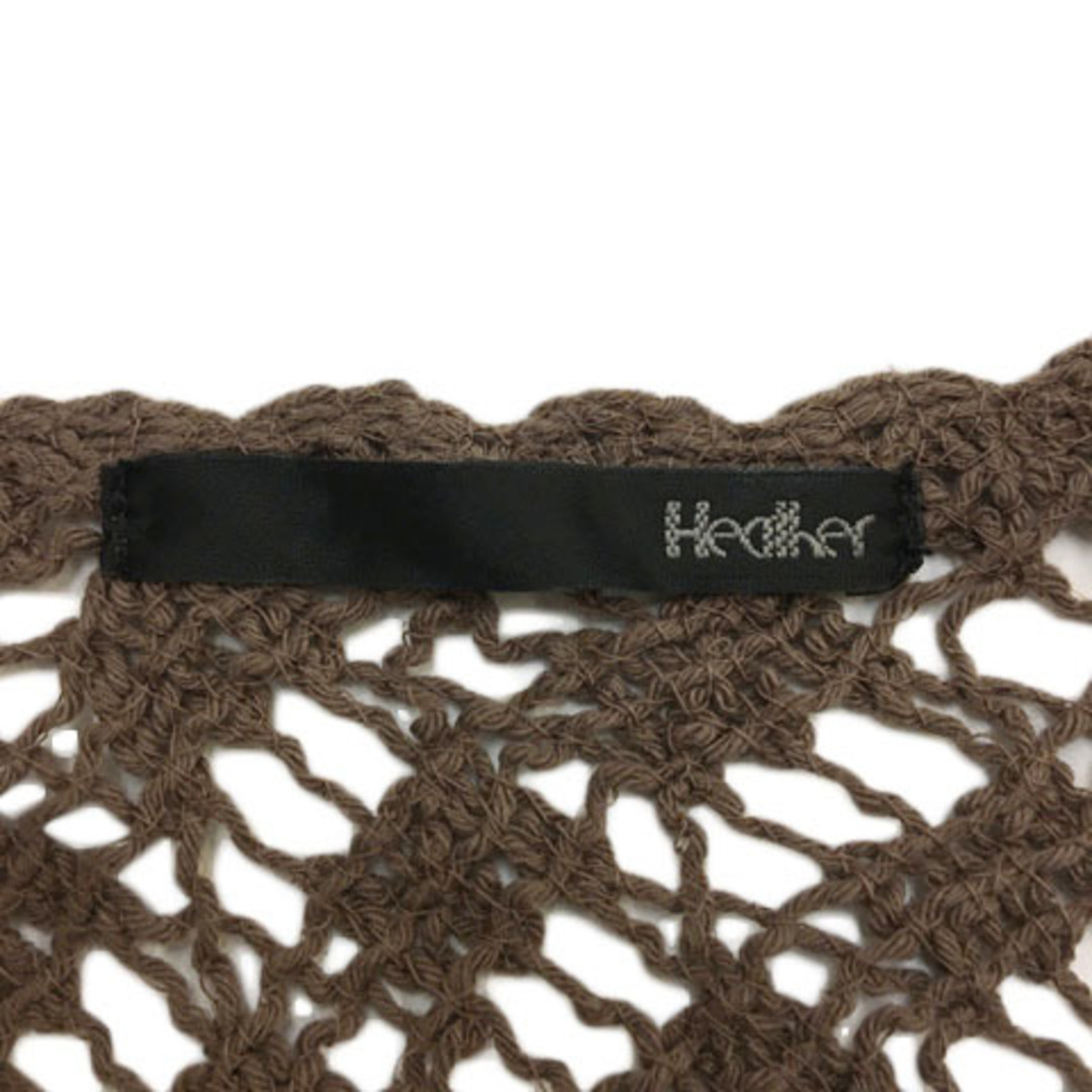 heather(ヘザー)のヘザー カーディガン ボレロ ニット Vネック 透かし編み 半袖 F 茶 レディースのトップス(カーディガン)の商品写真