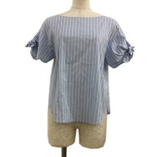 アンタイトル(UNTITLED)のアンタイトル カットソー ブラウス ストライプ リボン 半袖 2 水色 白(カットソー(半袖/袖なし))