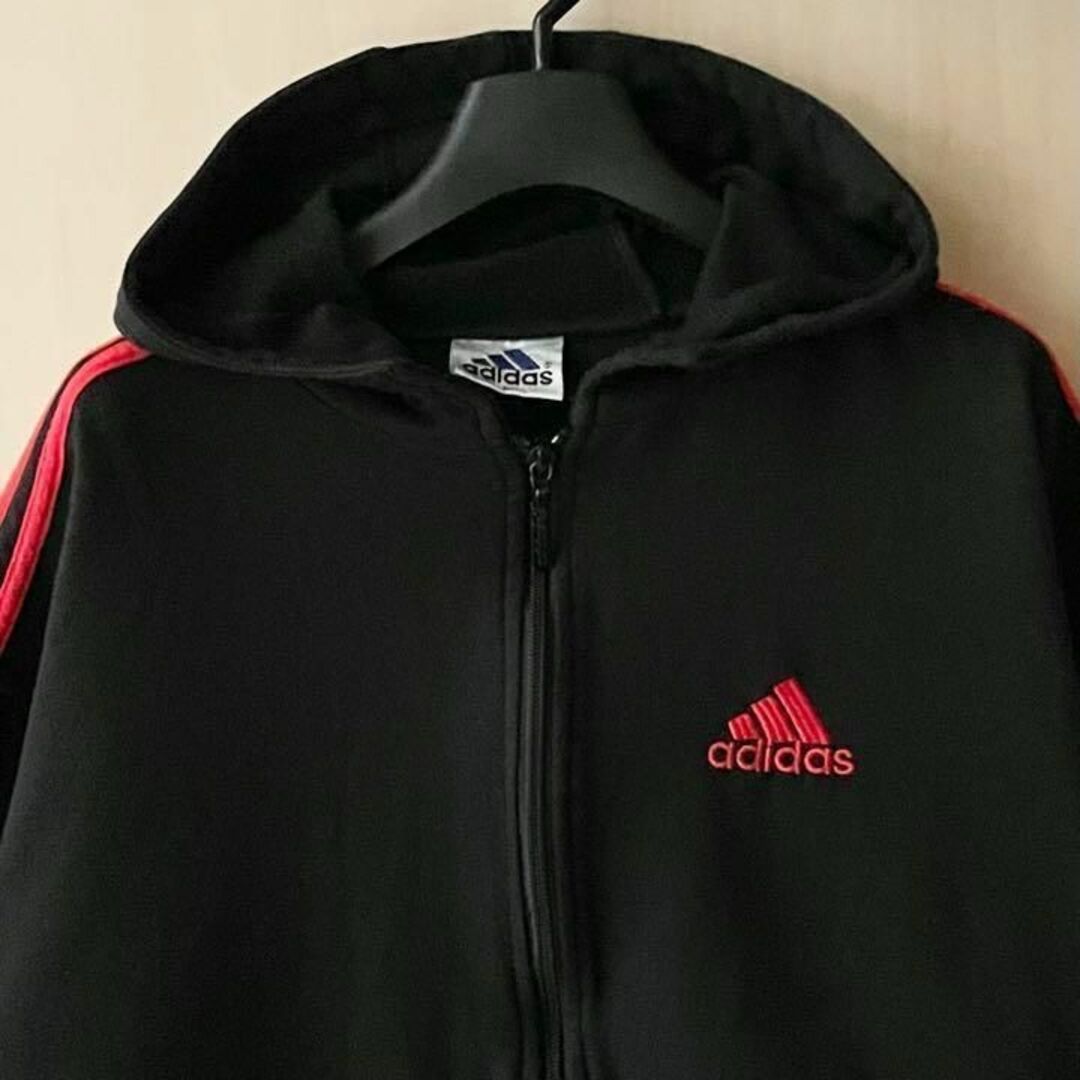 90s古着 レトロ アディダス 暖か裏起毛フルジップパーカー スウェット