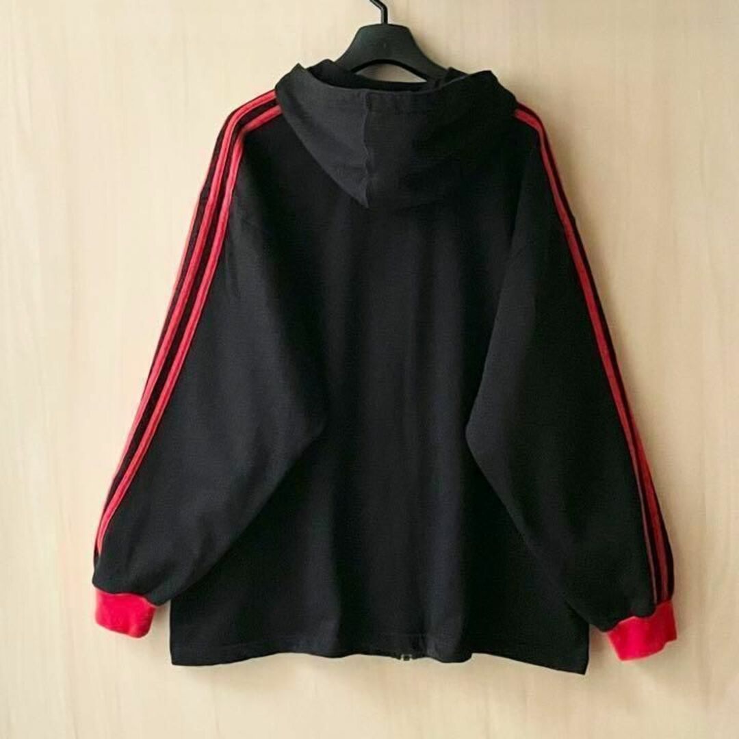 90s古着 レトロ アディダス 暖か裏起毛フルジップパーカー スウェット