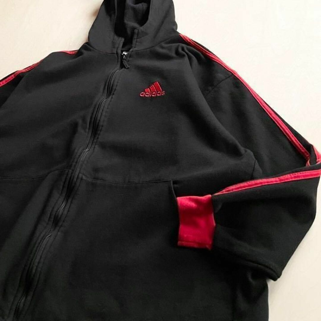 90s古着 レトロ アディダス 暖か裏起毛フルジップパーカー スウェット