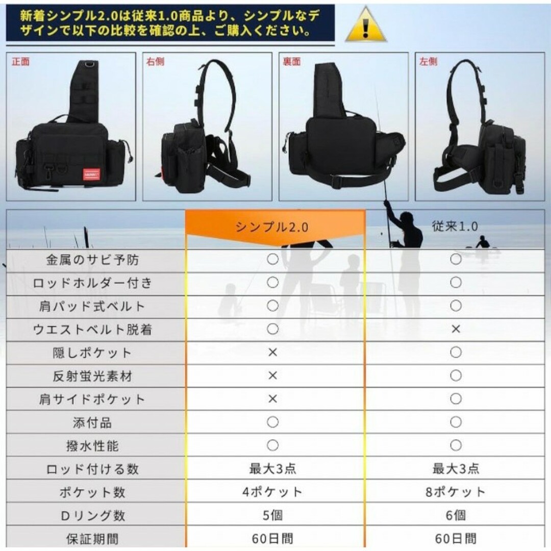 フィッシング バック 5WAY ロッド ベルト ２点 5点 釣り バッグ 釣り