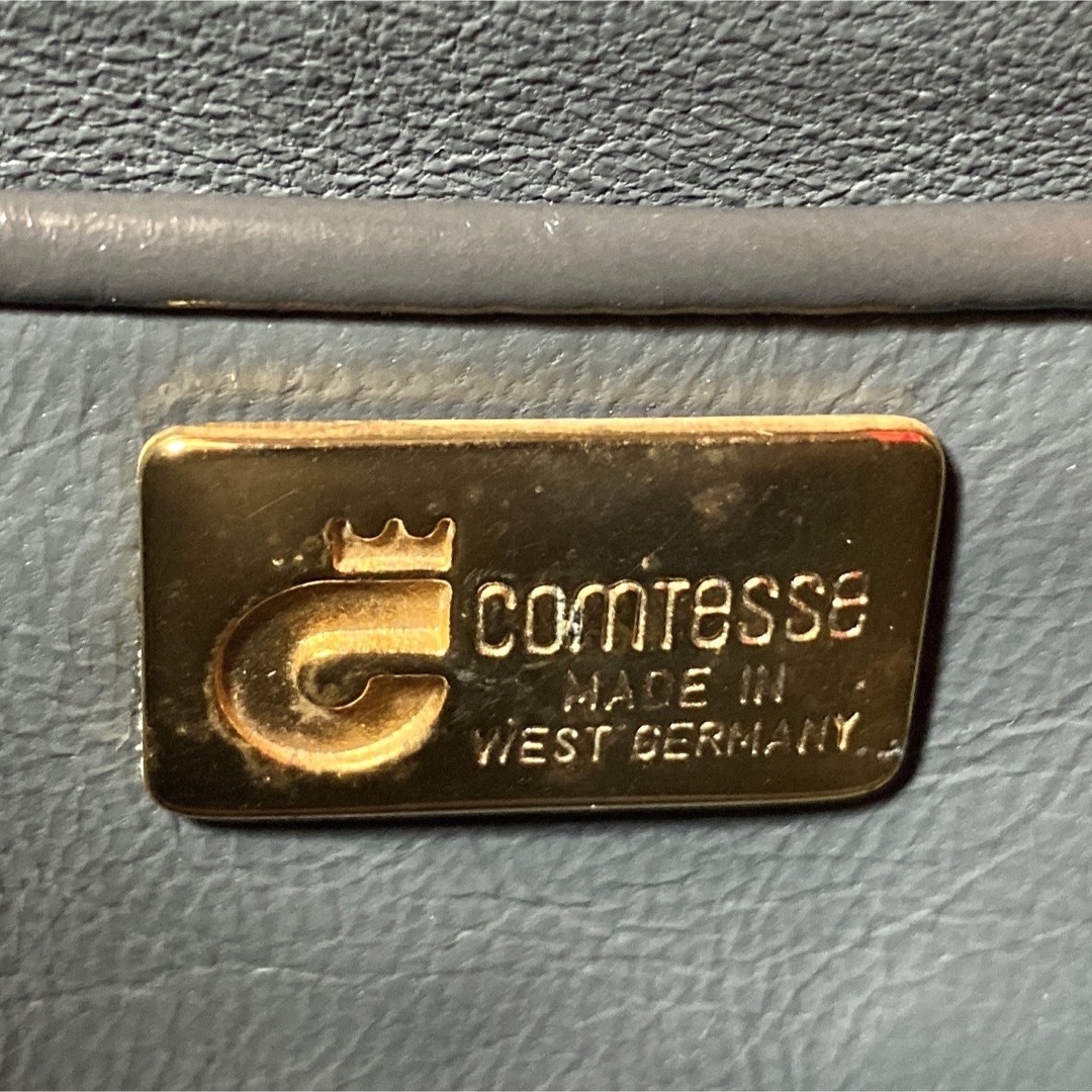 COMTESSE ホースヘア×レザー チャコールグレー ゴールド金具ハンドバッグ