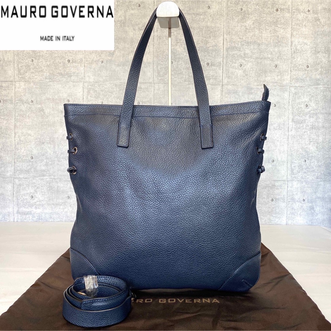 【極美品】MAURO GOVERNA トリヨン ネイビー 2WAYトートバッグ