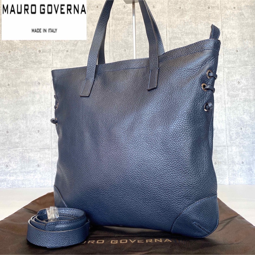 MAURO GOVERNA】トープ レザー シルバー金具 2WAYトートバッグ-