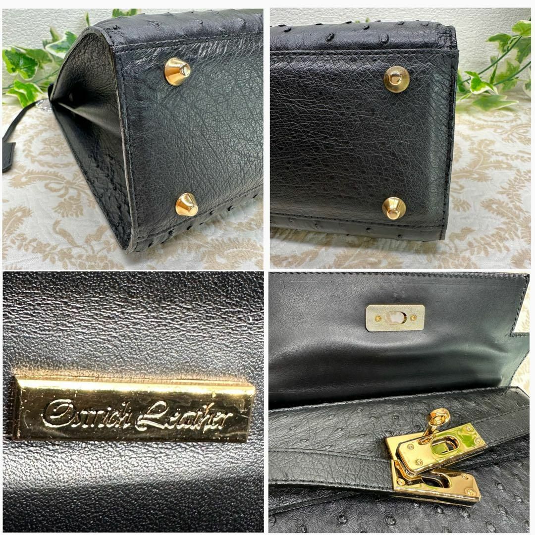美品✨日本製　オーストリッチ本革ハンドバッグ　ブラック　JRAタグつき高級バッグ レディースのバッグ(ハンドバッグ)の商品写真