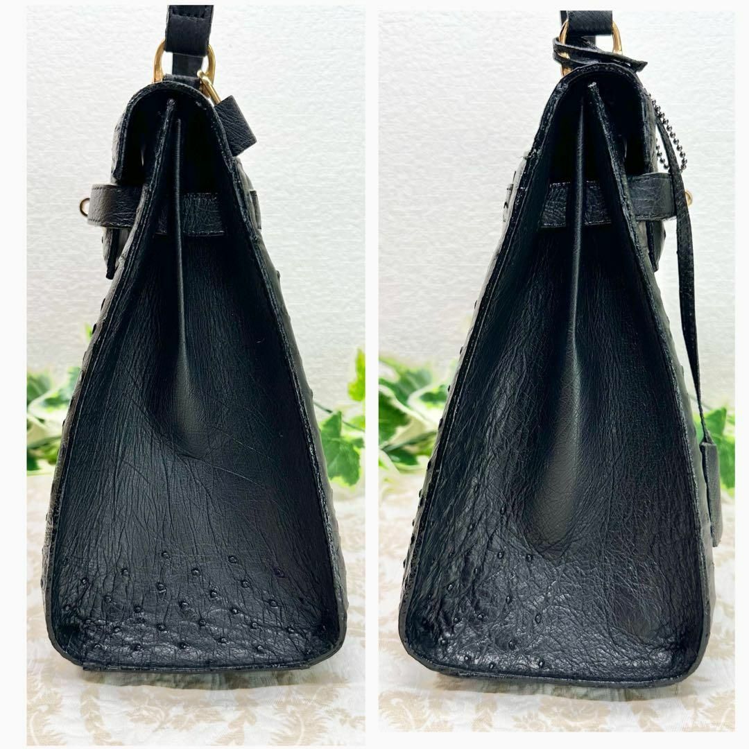 美品✨日本製　オーストリッチ本革ハンドバッグ　ブラック　JRAタグつき高級バッグ レディースのバッグ(ハンドバッグ)の商品写真