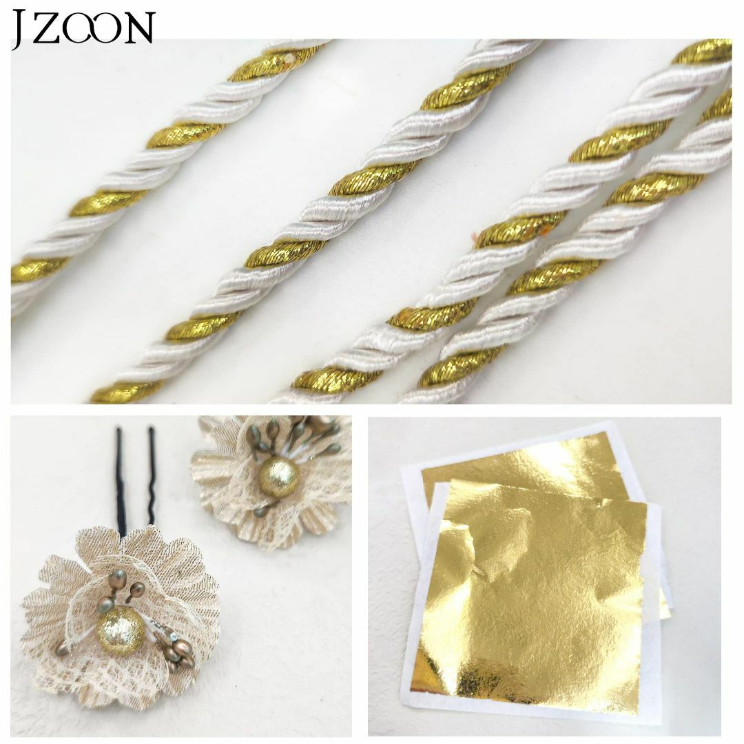 【色: ゴールド】JZOON 髪飾り 成人式 水引 金箔 銀箔 組紐 人気 ロー 1