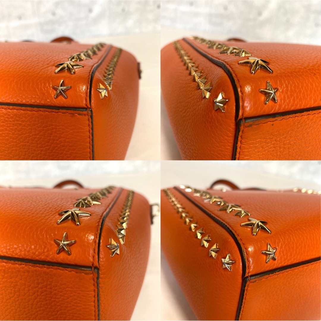 【極美品】JIMMY CHOO PEGASI/S オレンジ スタッズトートバッグ