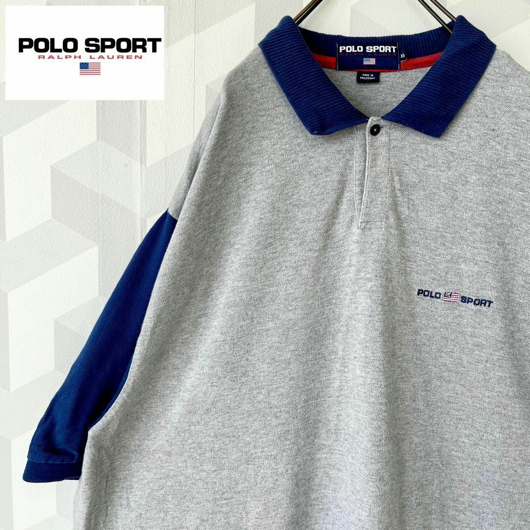 希少】90s Polo Sport XXL 刺繍ロゴ ポロシャツ ポロスポーツ-