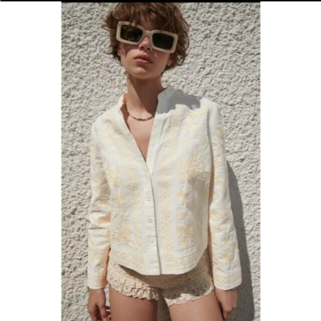 ZARA リネンブレンド エンブロイダリー ジャケット
