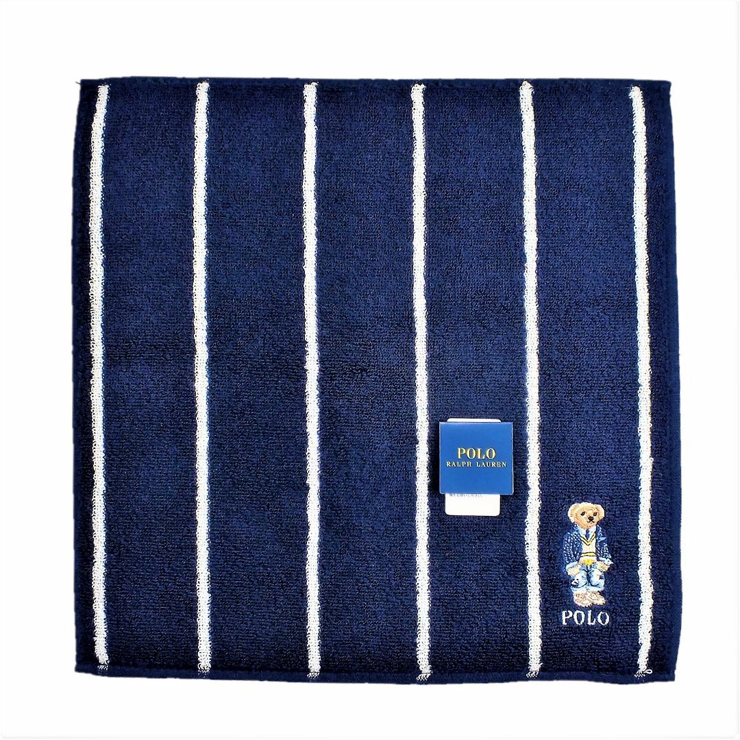 POLO RALPH LAUREN(ポロラルフローレン)のポロベア「デニムブレザー＆ダメージジーンズ柄」ハンカチ 新品1,980円紺系 メンズのファッション小物(ハンカチ/ポケットチーフ)の商品写真