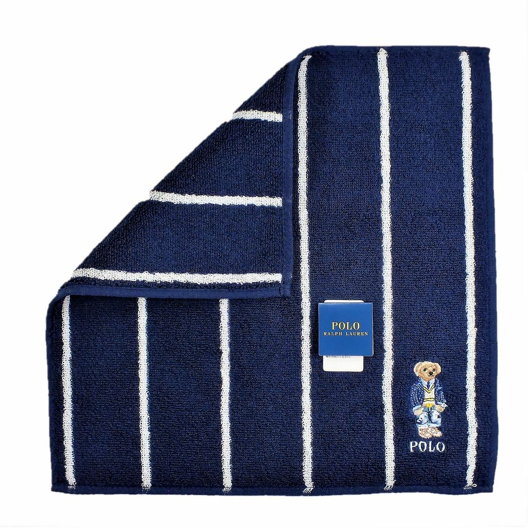 POLO RALPH LAUREN(ポロラルフローレン)のポロベア「デニムブレザー＆ダメージジーンズ柄」ハンカチ 新品1,980円紺系 メンズのファッション小物(ハンカチ/ポケットチーフ)の商品写真