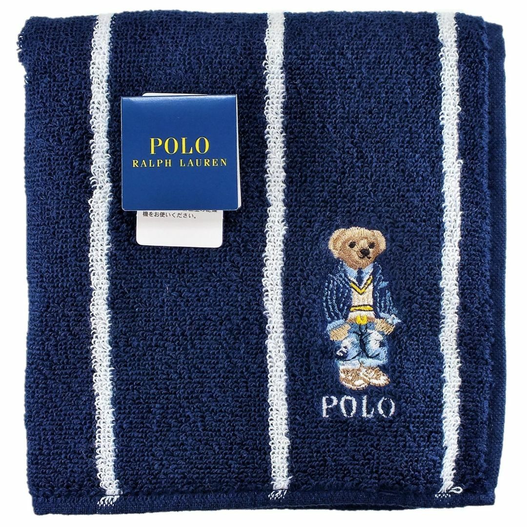 POLO RALPH LAUREN(ポロラルフローレン)のポロベア「デニムブレザー＆ダメージジーンズ柄」ハンカチ 新品1,980円紺系 メンズのファッション小物(ハンカチ/ポケットチーフ)の商品写真