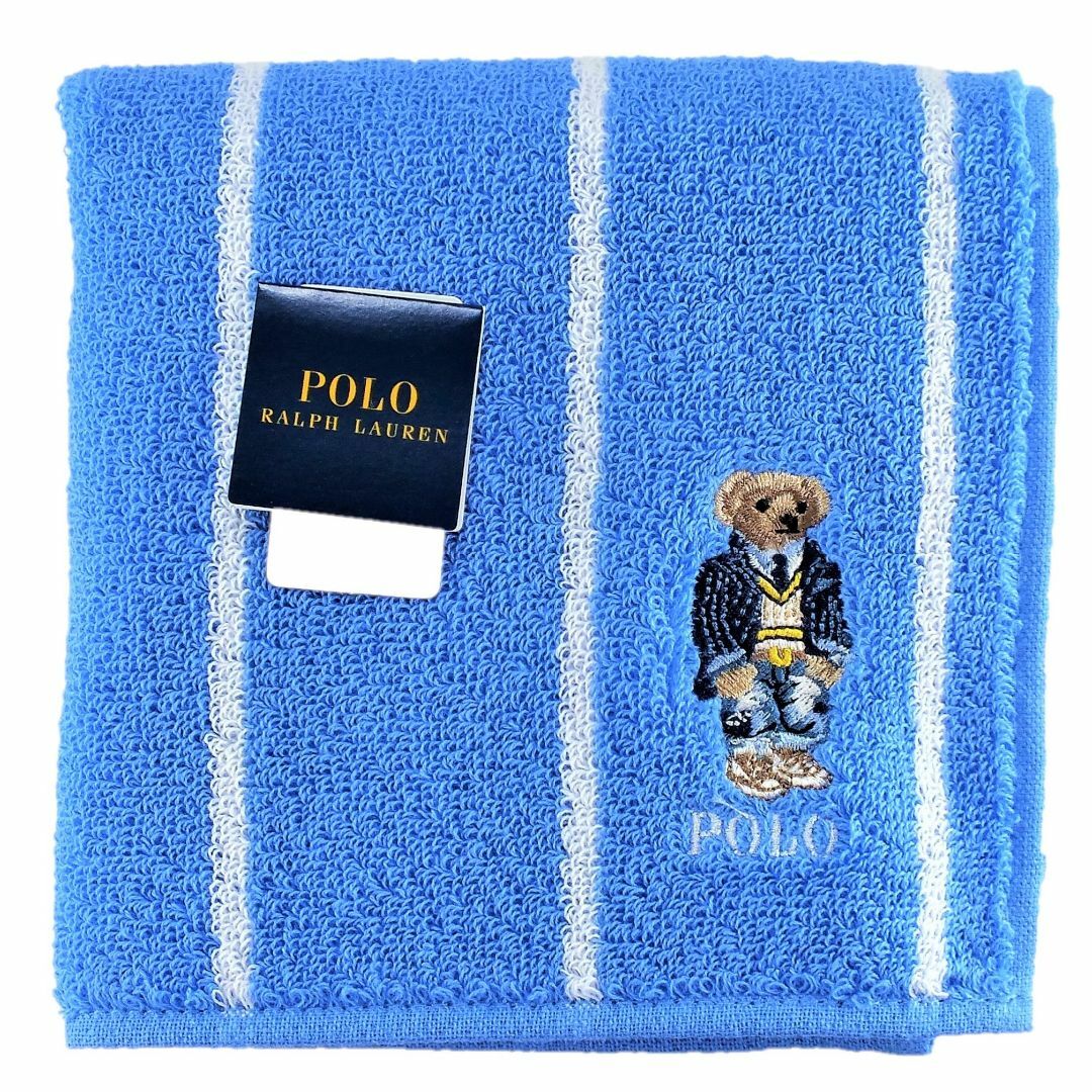 POLO RALPH LAUREN(ポロラルフローレン)のポロベア「デニムブレザー＆ダメージジーンズ柄」ハンカチ 新品1,980円青系 メンズのファッション小物(ハンカチ/ポケットチーフ)の商品写真