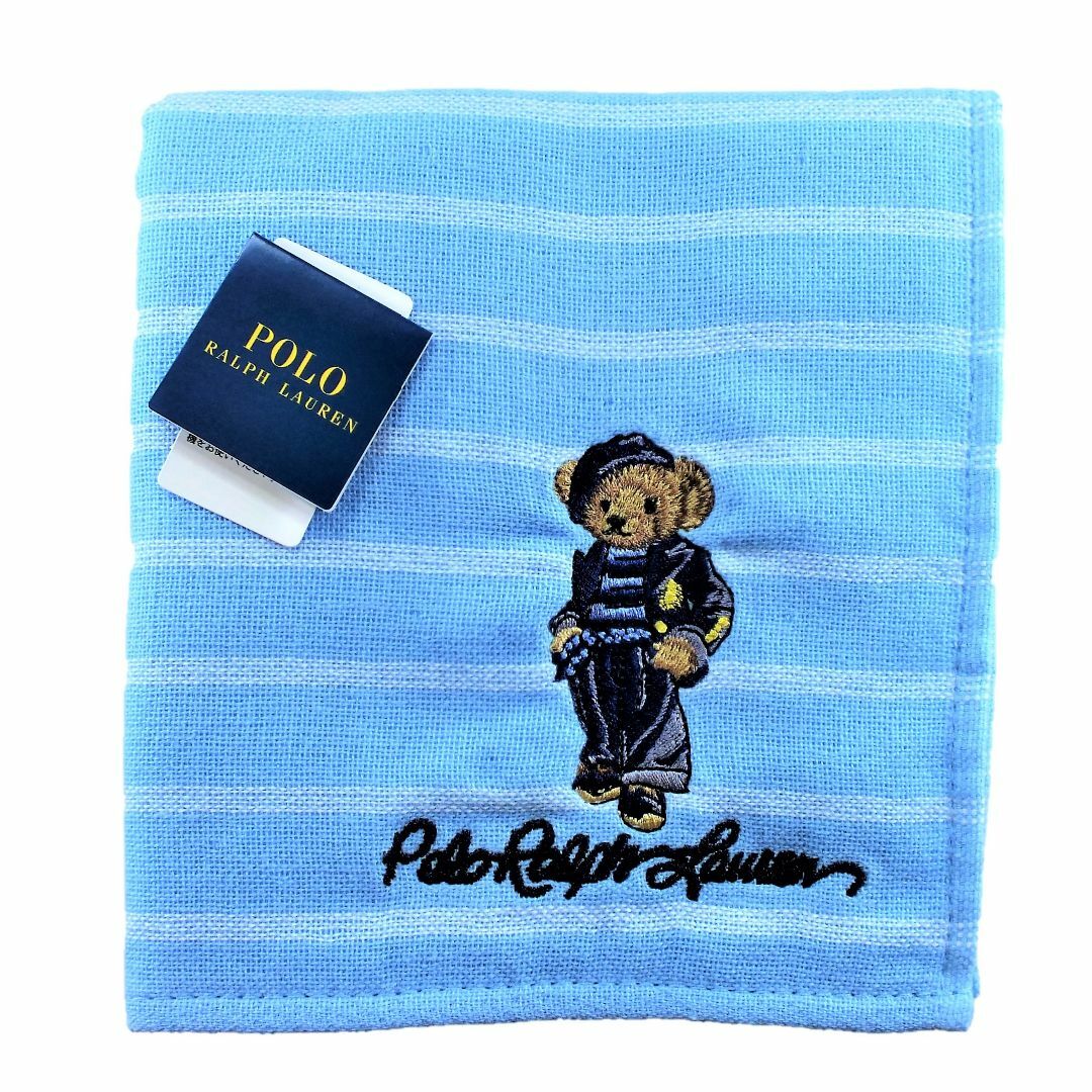 POLO RALPH LAUREN(ポロラルフローレン)のポロベアベレー帽＆フレンチネイビーラルフハンカチ 25㎝新品1,980円青地白 レディースのファッション小物(バンダナ/スカーフ)の商品写真