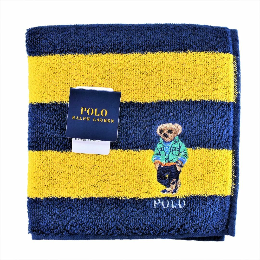 POLO RALPH LAUREN(ポロラルフローレン)の再値下げ！ポロベア「スイングトップ＆デニムパンツ柄」ハンカチ1,980円黄色系 メンズのファッション小物(ハンカチ/ポケットチーフ)の商品写真