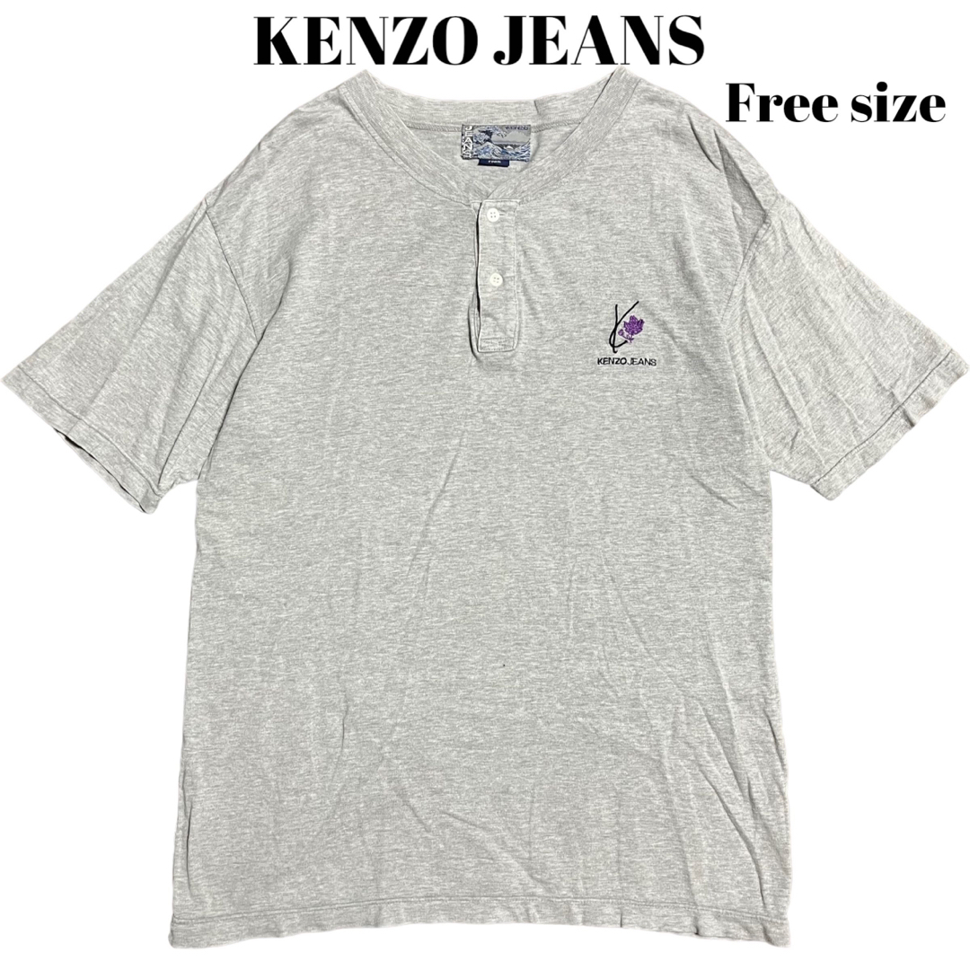 KENZO JEANS ヘンリーネックTシャツ 北斎タグ 刺繍ロゴ アーカイブ - T