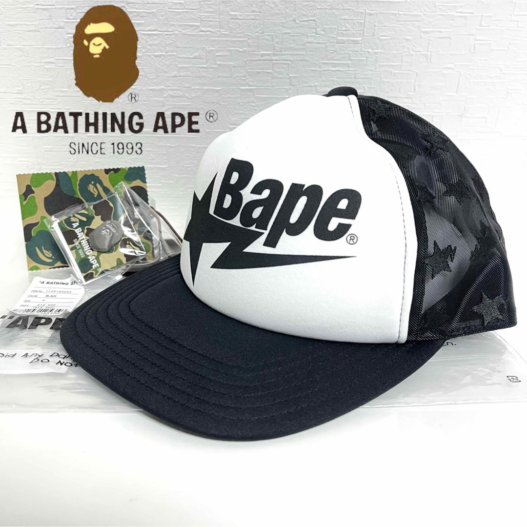 美品　A BATHING APE キャップ　ブラック　カモ