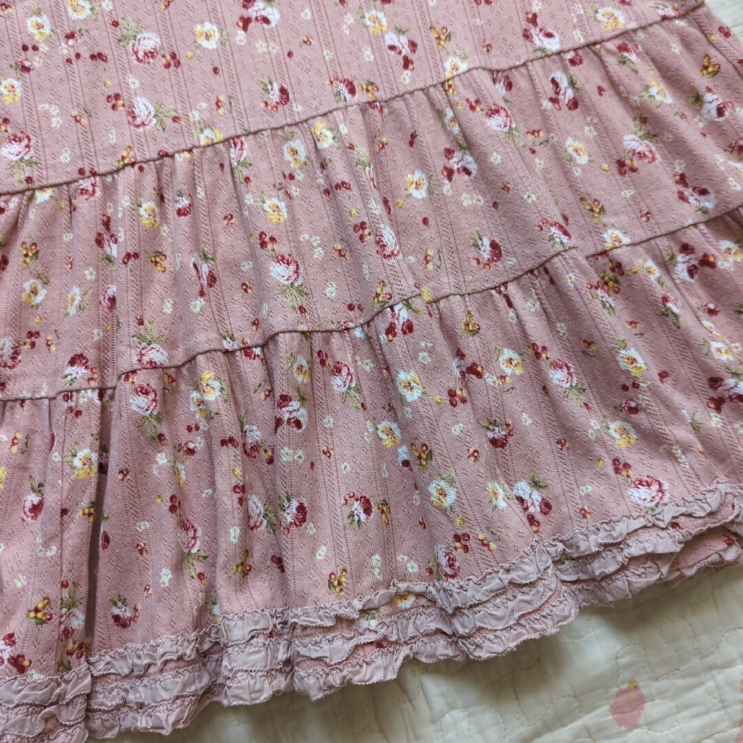 ピンクハウス 裾ピコフリル使い花柄カットソーチュニックワンピース