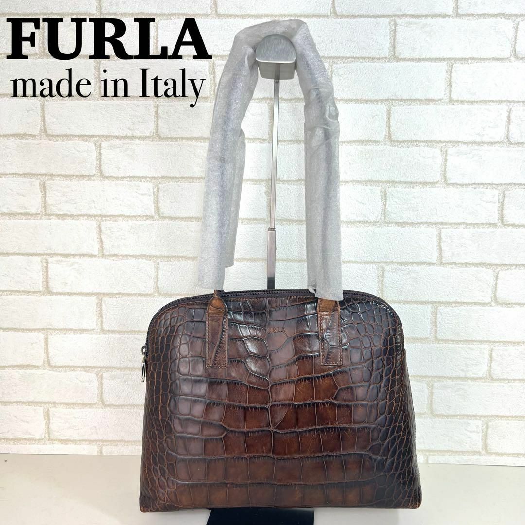 フルラ FURLA クロコ型押しショルダーバッグ ブガッティバッグ 肩掛けOK