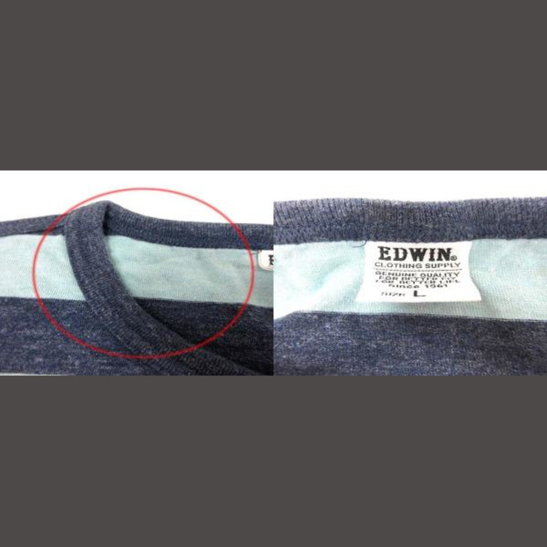 EDWIN(エドウィン)のEDWIN Tシャツ カットソー クルーネック ボーダー 半袖 L 紺 水色 メンズのトップス(Tシャツ/カットソー(半袖/袖なし))の商品写真